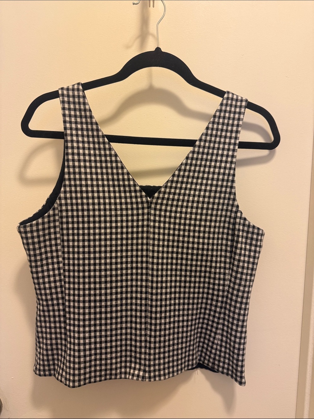 CAbi Black and White Gingham V-Neck Crop Top
